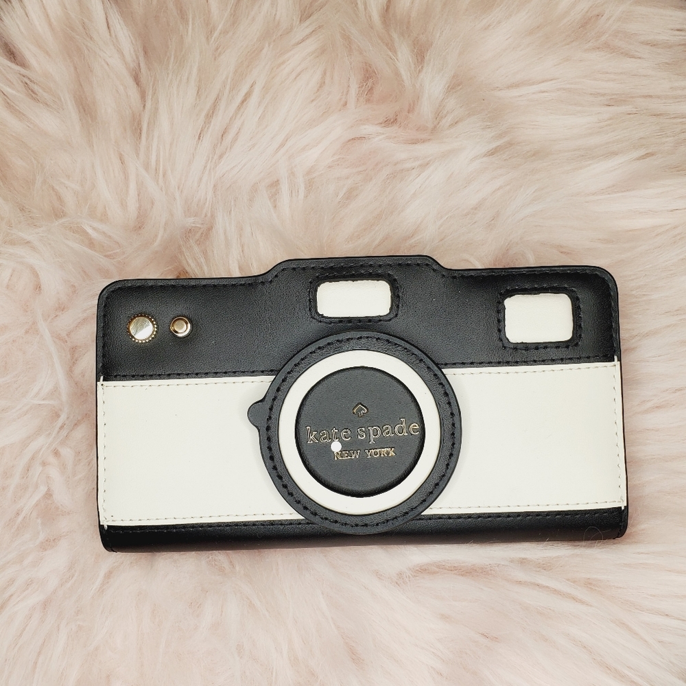 NWT KATE SPADE OH SNAP CAMERA LARGE SLIM BIFOLD WALLET $199 PARCHMENT MULTI - Picture 1 of 6